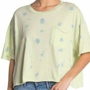 Abound Extra Small XS Green Tie Dye NEW Cotton Knit Boxy Crop Tee Front Pocket